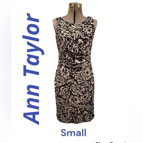 Ann Taylor black & cream colored drop waist floral tunic dress-Size Small - Picture 1 of 14